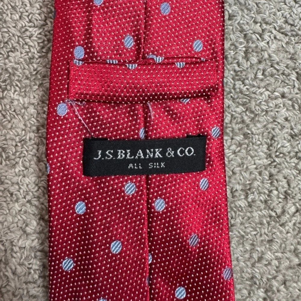 JS Blank & Co Mens Red Blue Polka Dot 100% Silk Necktie Business Formal Tie
